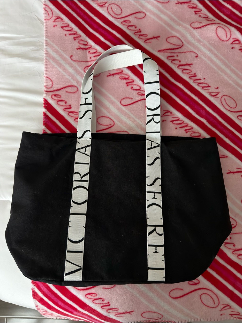 Victoria's Secret Black Tote with White Branded Straps
